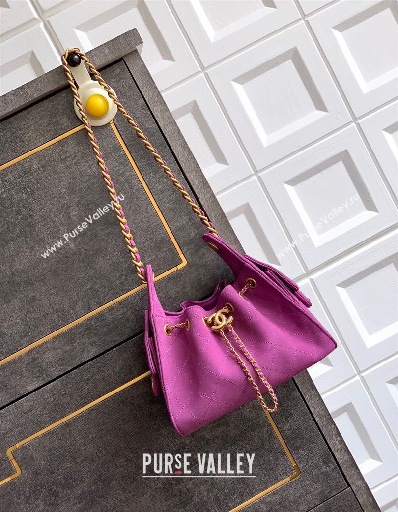 Chanel 25 Mini Hobo Handbag in Suede Purple 2025 AS5631 (yezi-250702075)