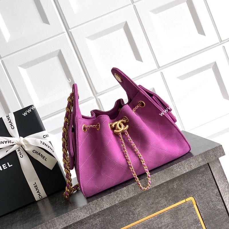 Chanel 25 Mini Hobo Handbag in Suede Purple 2025 AS5631 (yezi-250702075)