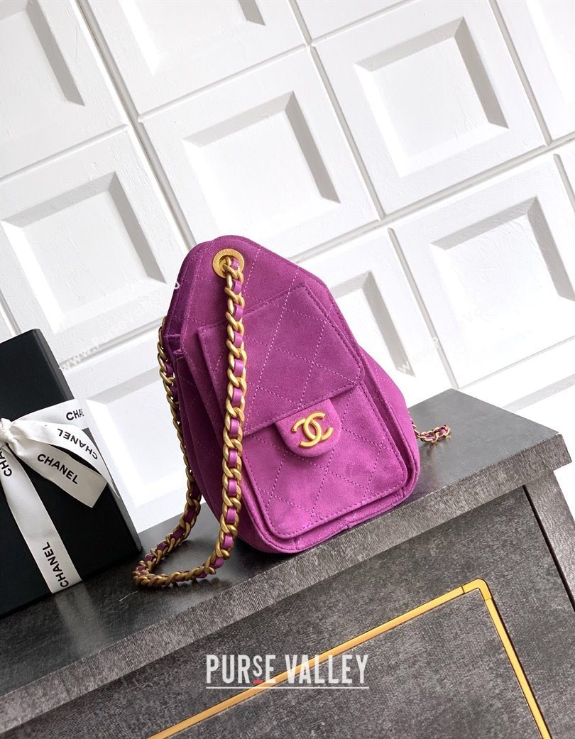 Chanel 25 Mini Hobo Handbag in Suede Purple 2025 AS5631 (yezi-250702075)