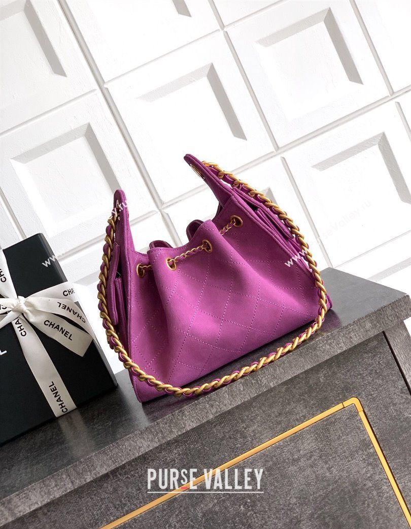 Chanel 25 Mini Hobo Handbag in Suede Purple 2025 AS5631 (yezi-250702075)