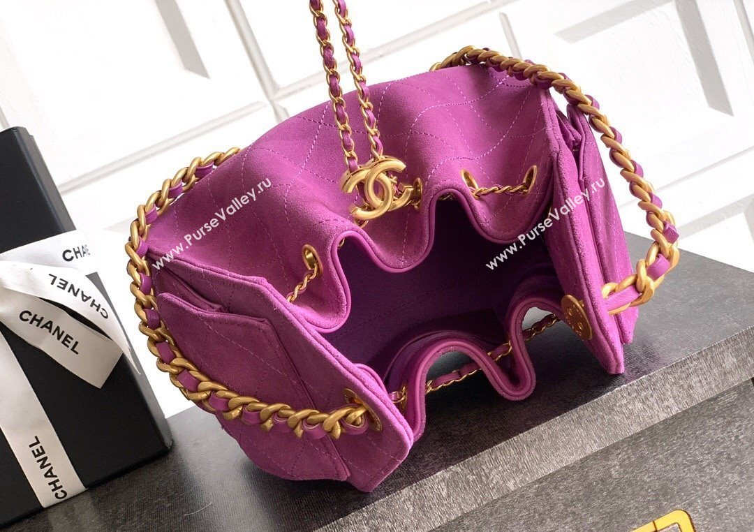 Chanel 25 Mini Hobo Handbag in Suede Purple 2025 AS5631 (yezi-250702075)