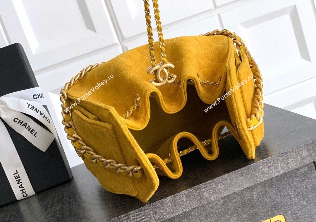 Chanel 25 Mini Hobo Handbag in Suede Yellow 2025 AS5631 (yezi-250702076)