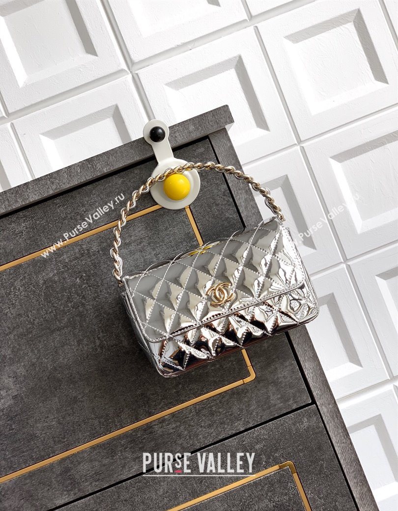 Chanel Patent Calfskin Mini Flap Bag with Top Handle Bag Silver 2025 0702 (yezi-250702046)