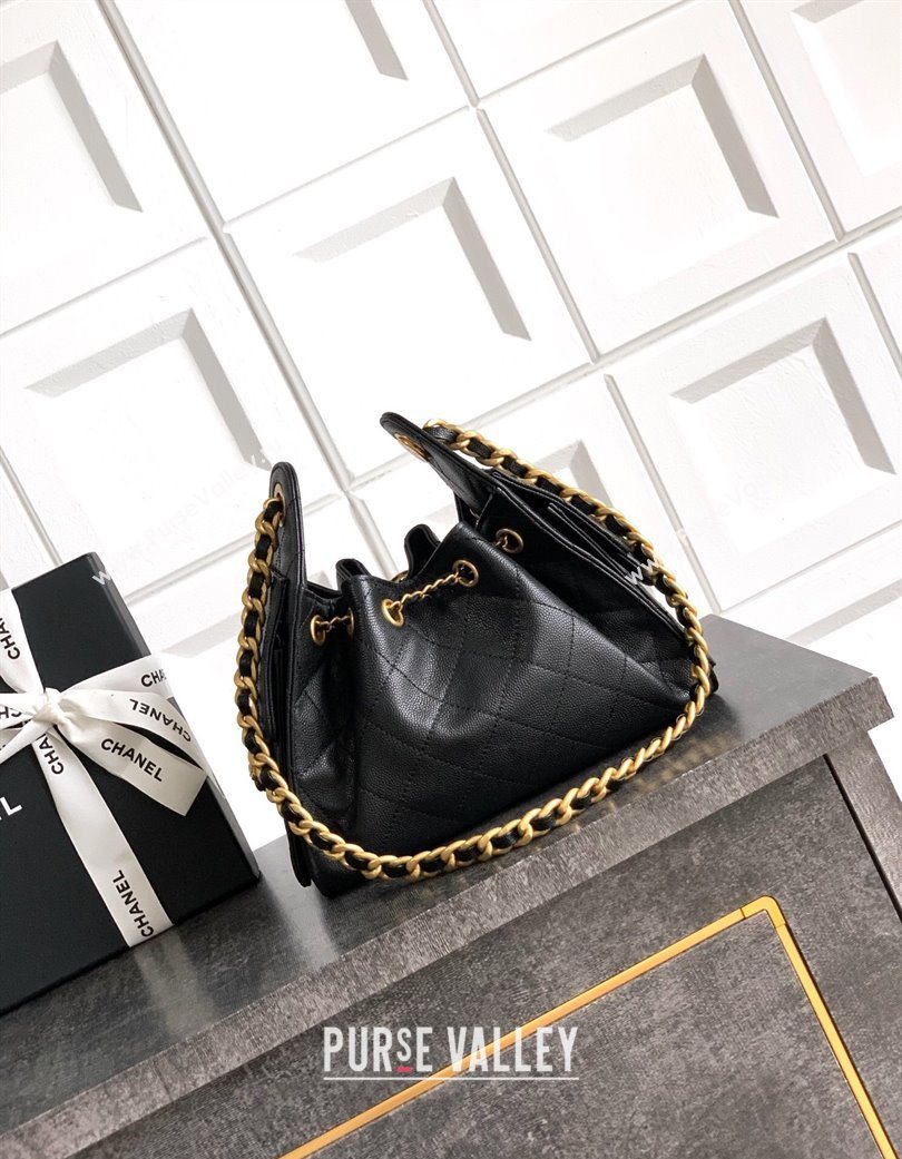 Chanel 25 Mini Hobo Handbag in Grained Calfskin Black 2025 AS5631 (yezi-250702077)