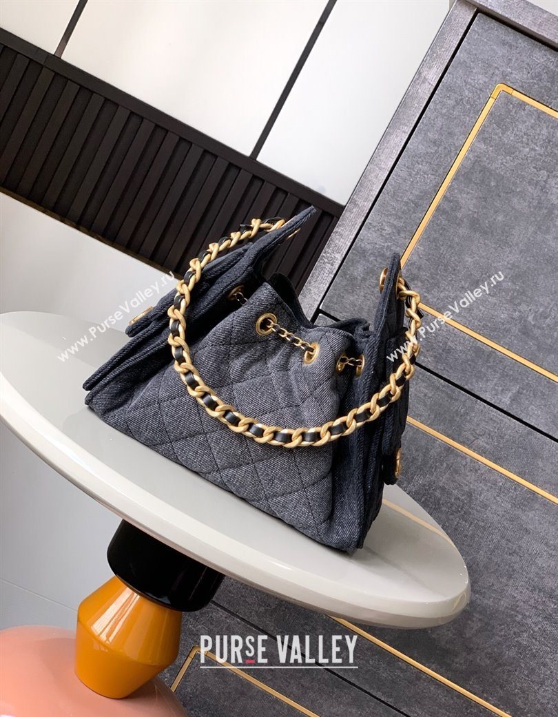 Chanel 25 Mini Hobo Handbag in Denim Grey 2025 AS5631 (yezi-250702078)