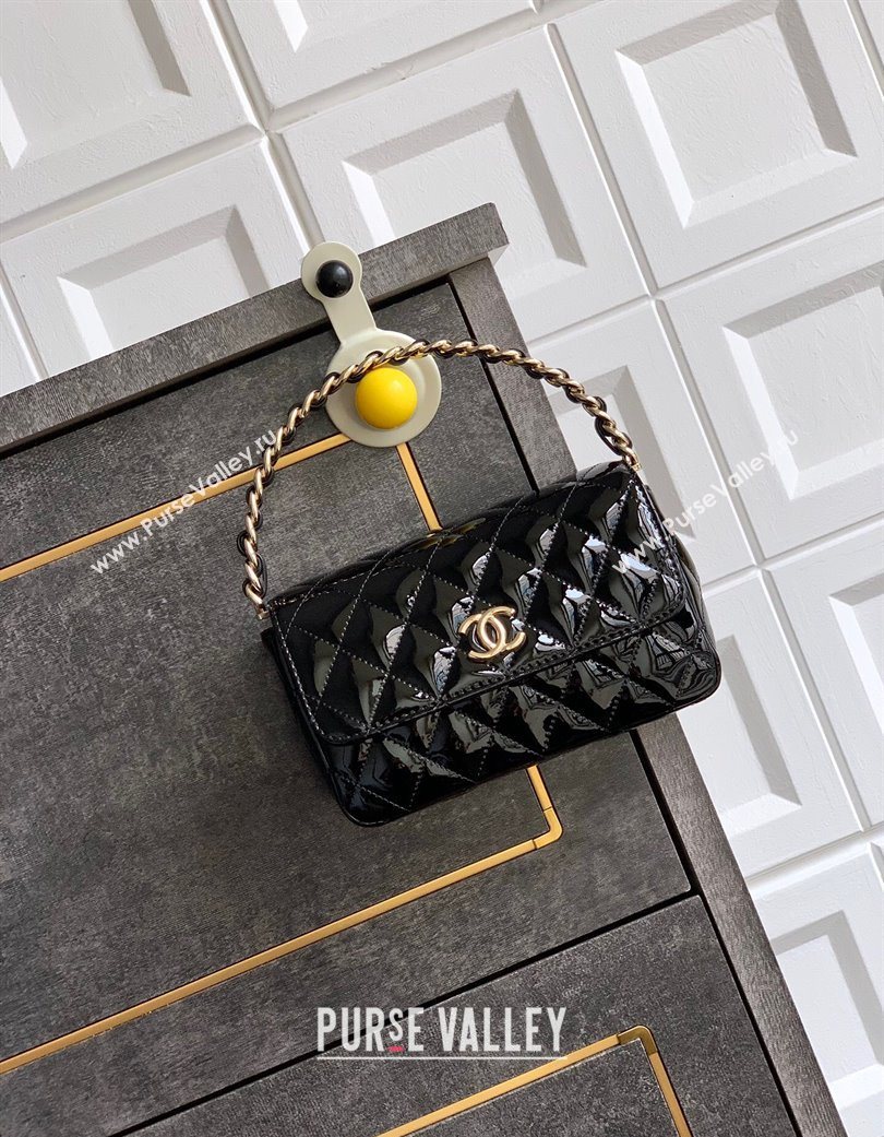 Chanel Patent Calfskin Mini Flap Bag with Top Handle Bag Black 2025 0702 (yezi-250702049)