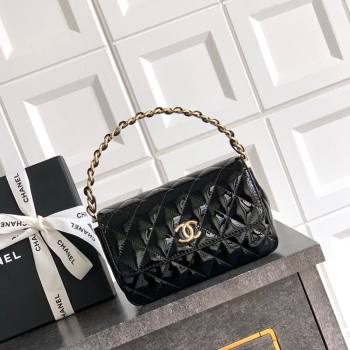 Chanel Patent Calfskin Mini Flap Bag with Top Handle Bag Black 2025 0702 (yezi-250702049)