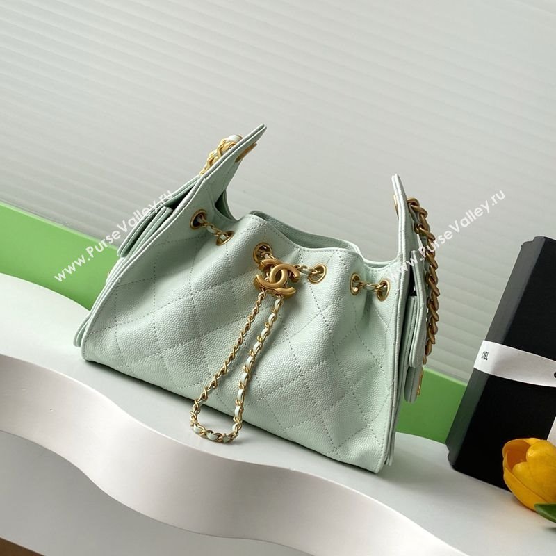 Chanel 25 Mini Hobo Handbag in Grained Calfskin Light Green 2025 AS5631 (yezi-250702080)