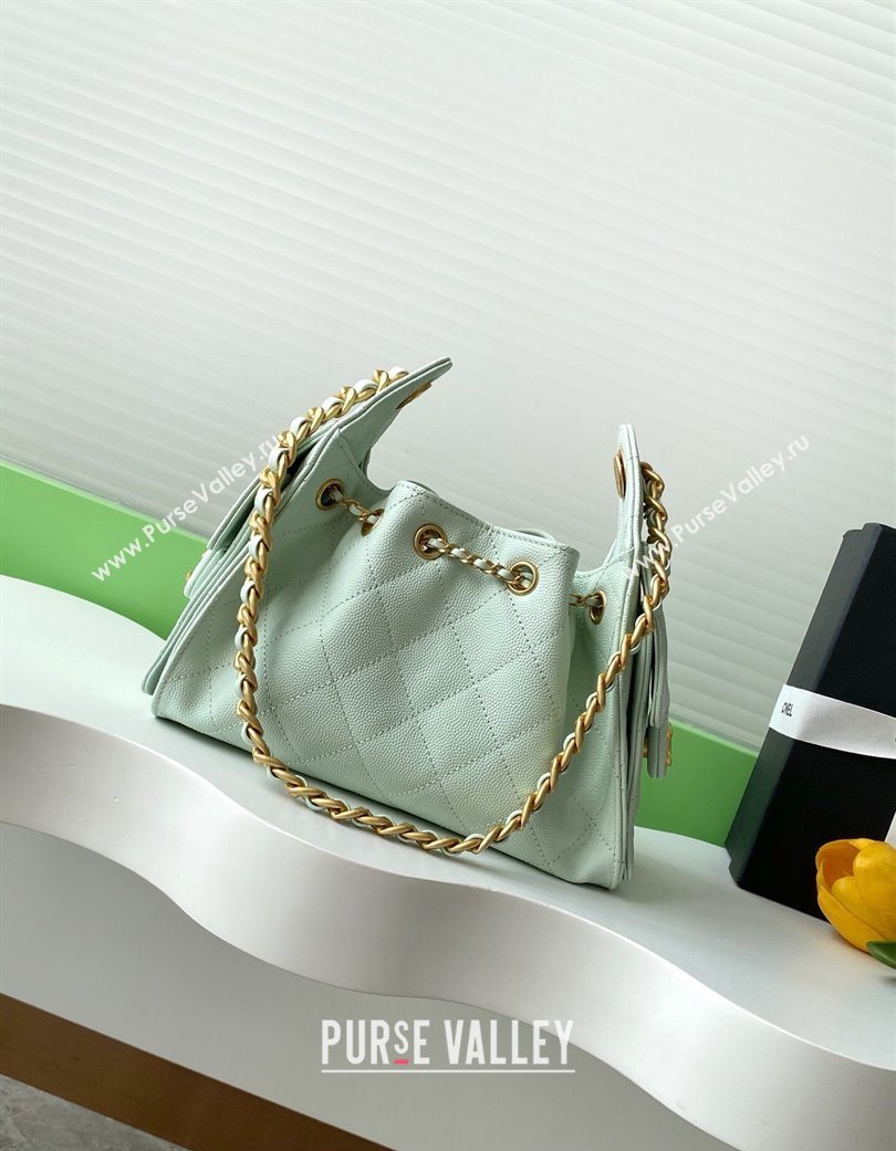 Chanel 25 Mini Hobo Handbag in Grained Calfskin Light Green 2025 AS5631 (yezi-250702080)