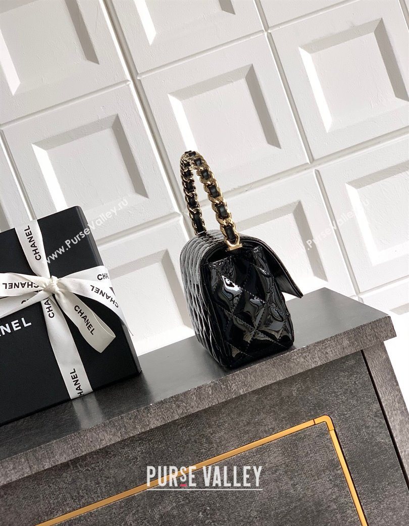 Chanel Patent Calfskin Mini Flap Bag with Top Handle Bag Black 2025 0702 (yezi-250702049)