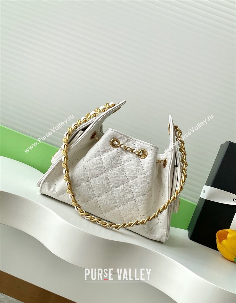 Chanel 25 Mini Hobo Handbag in Grained Calfskin White 2025 AS5631 (yezi-250702081)