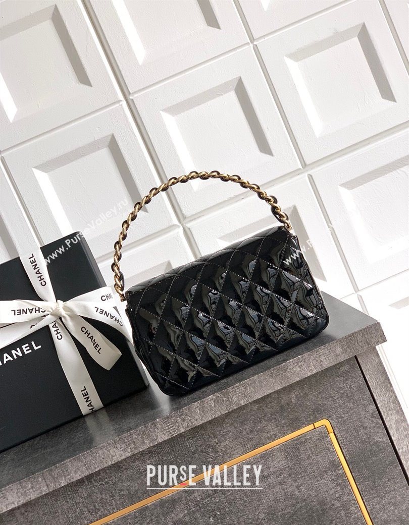 Chanel Patent Calfskin Mini Flap Bag with Top Handle Bag Black 2025 0702 (yezi-250702049)