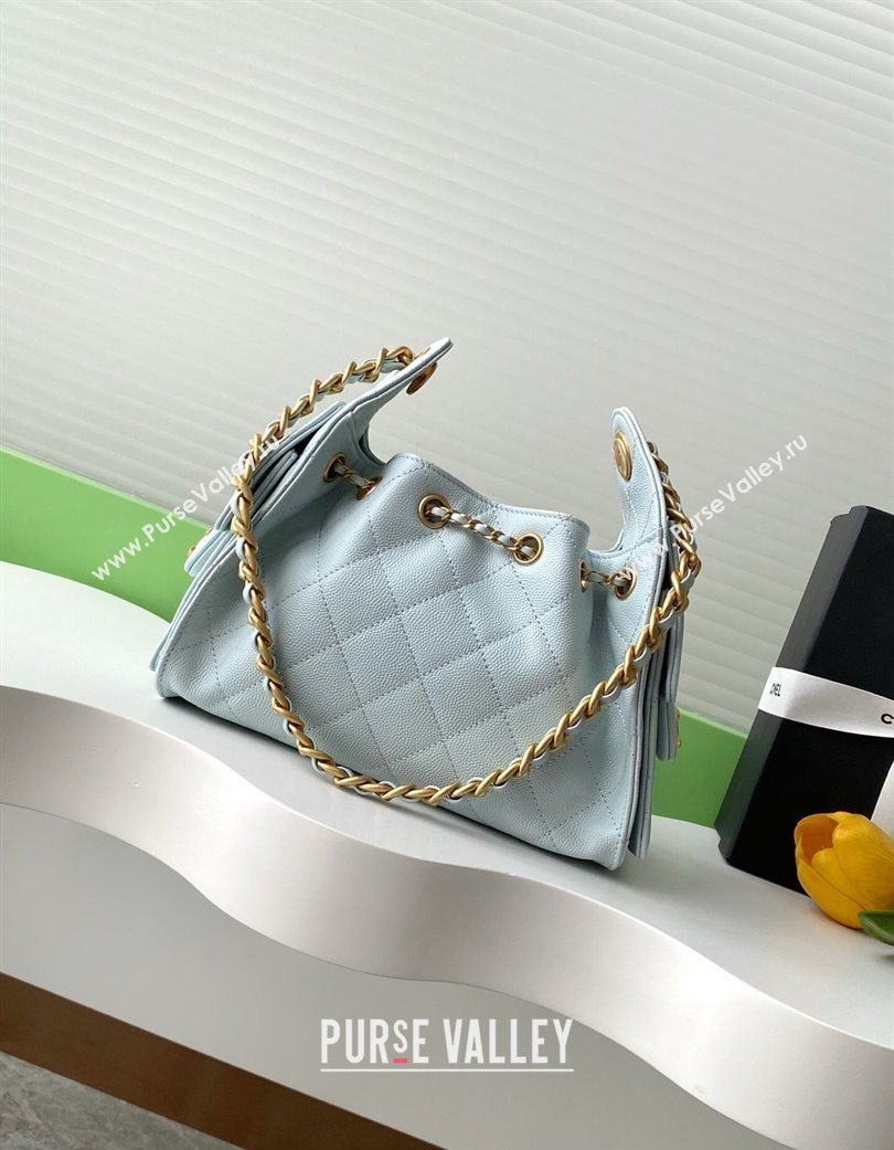 Chanel 25 Mini Hobo Handbag in Grained Calfskin Light Blue 2025 AS5631 (yezi-250702082)