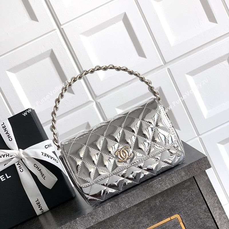 Chanel Patent Calfskin Mini Flap Bag with Top Handle Bag Silver 2025 0702 (yezi-250702046)