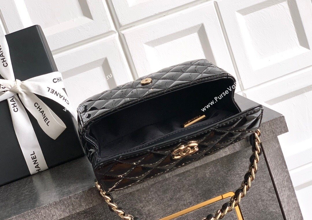 Chanel Patent Calfskin Mini Flap Bag with Top Handle Bag Black 2025 0702 (yezi-250702049)