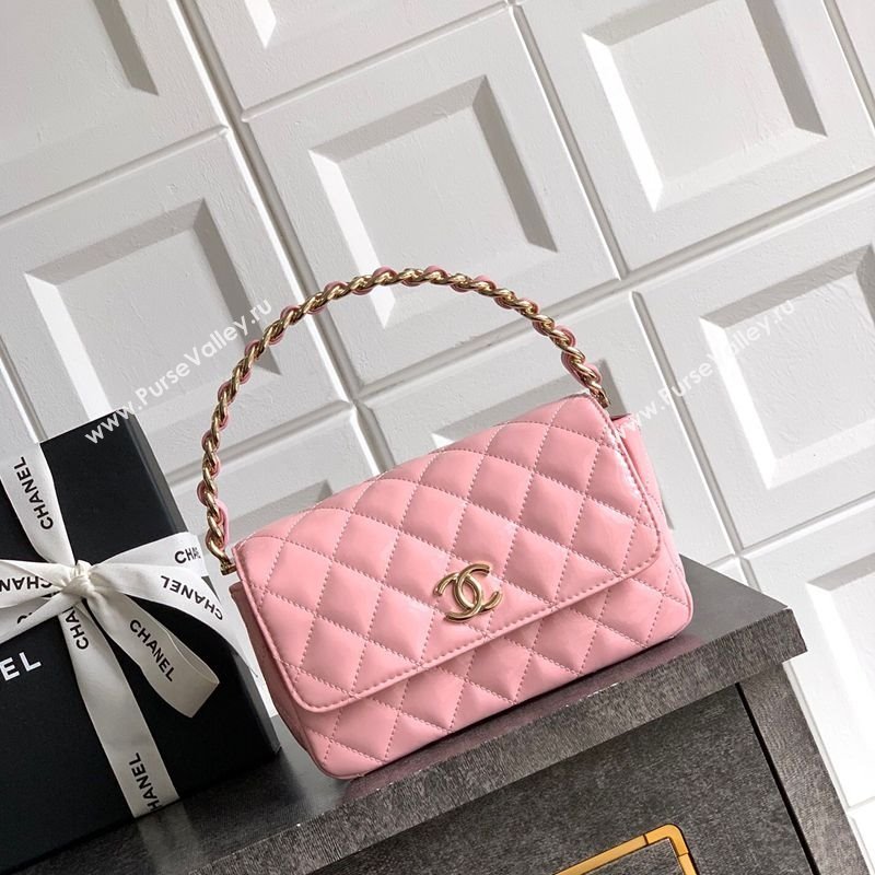 Chanel Patent Calfskin Mini Flap Bag with Top Handle Bag Light Pink 2025 0702 (yezi-250702050)
