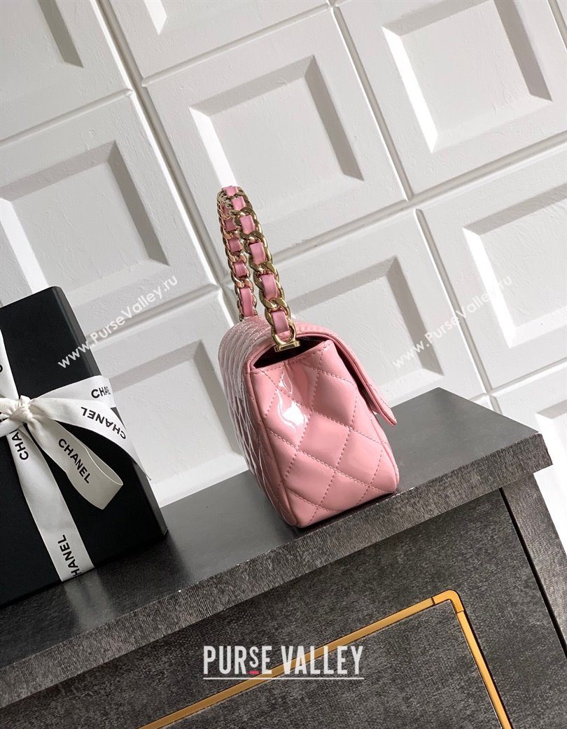 Chanel Patent Calfskin Mini Flap Bag with Top Handle Bag Light Pink 2025 0702 (yezi-250702050)