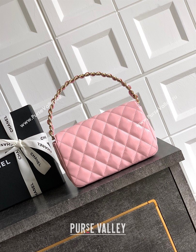 Chanel Patent Calfskin Mini Flap Bag with Top Handle Bag Light Pink 2025 0702 (yezi-250702050)