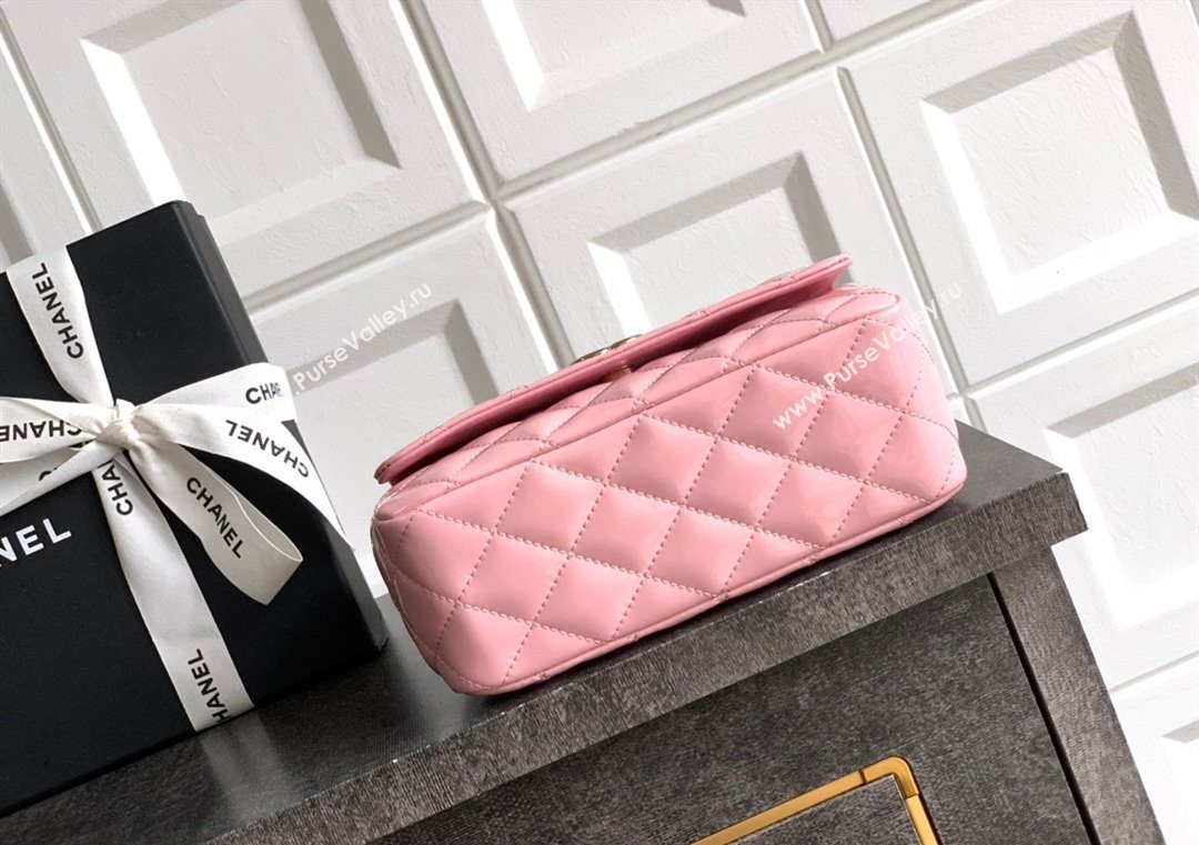 Chanel Patent Calfskin Mini Flap Bag with Top Handle Bag Light Pink 2025 0702 (yezi-250702050)