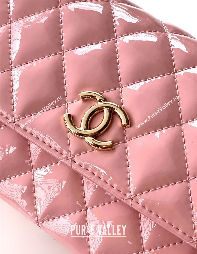 Chanel Patent Calfskin Mini Flap Bag with Top Handle Bag Light Pink 2025 0702 (yezi-250702050)