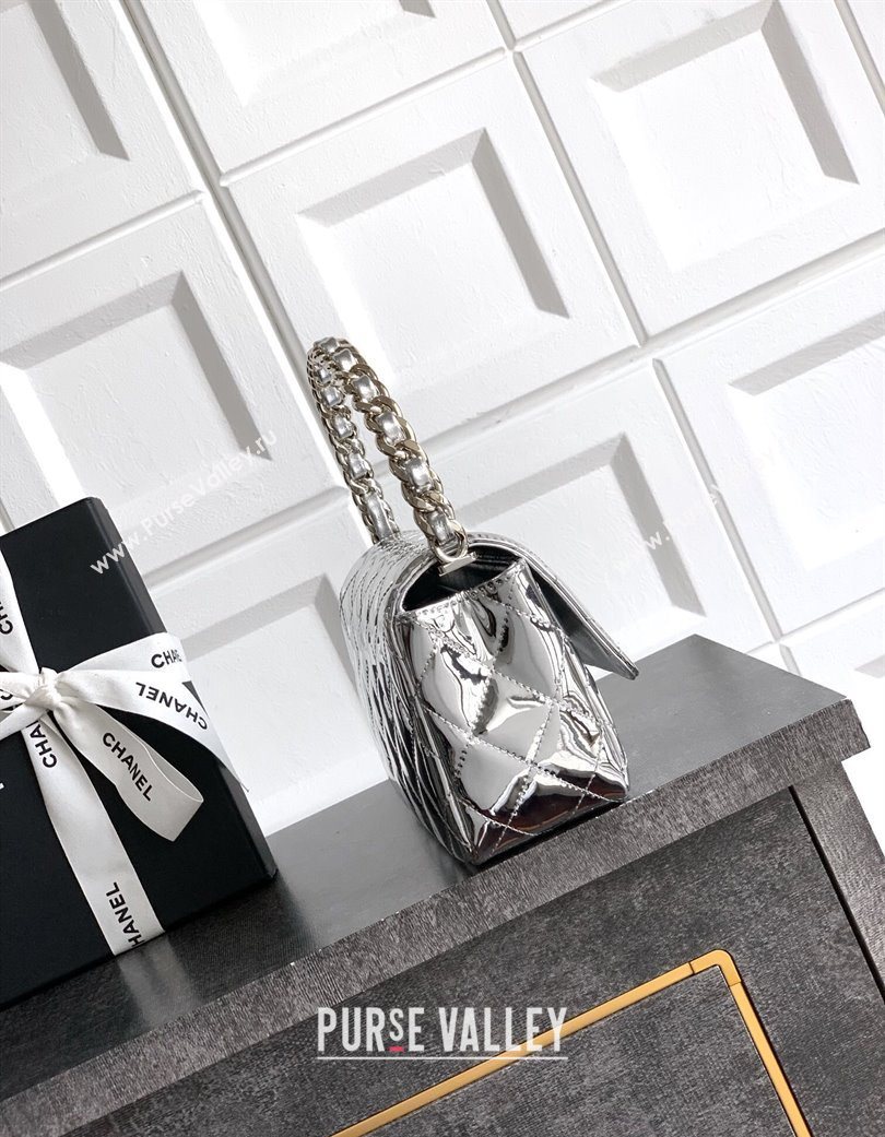 Chanel Patent Calfskin Mini Flap Bag with Top Handle Bag Silver 2025 0702 (yezi-250702046)