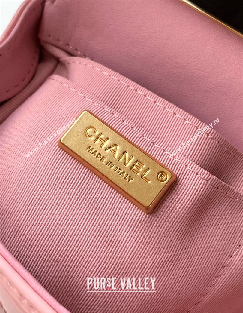 Chanel Patent Calfskin Mini Flap Bag with Top Handle Bag Light Pink 2025 0702 (yezi-250702050)