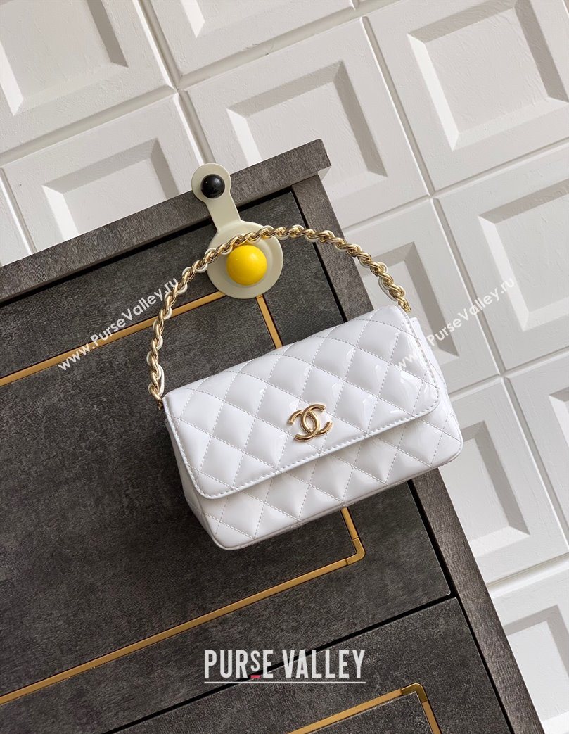 Chanel Patent Calfskin Mini Flap Bag with Top Handle Bag White 2025 0702 (yezi-250702051)