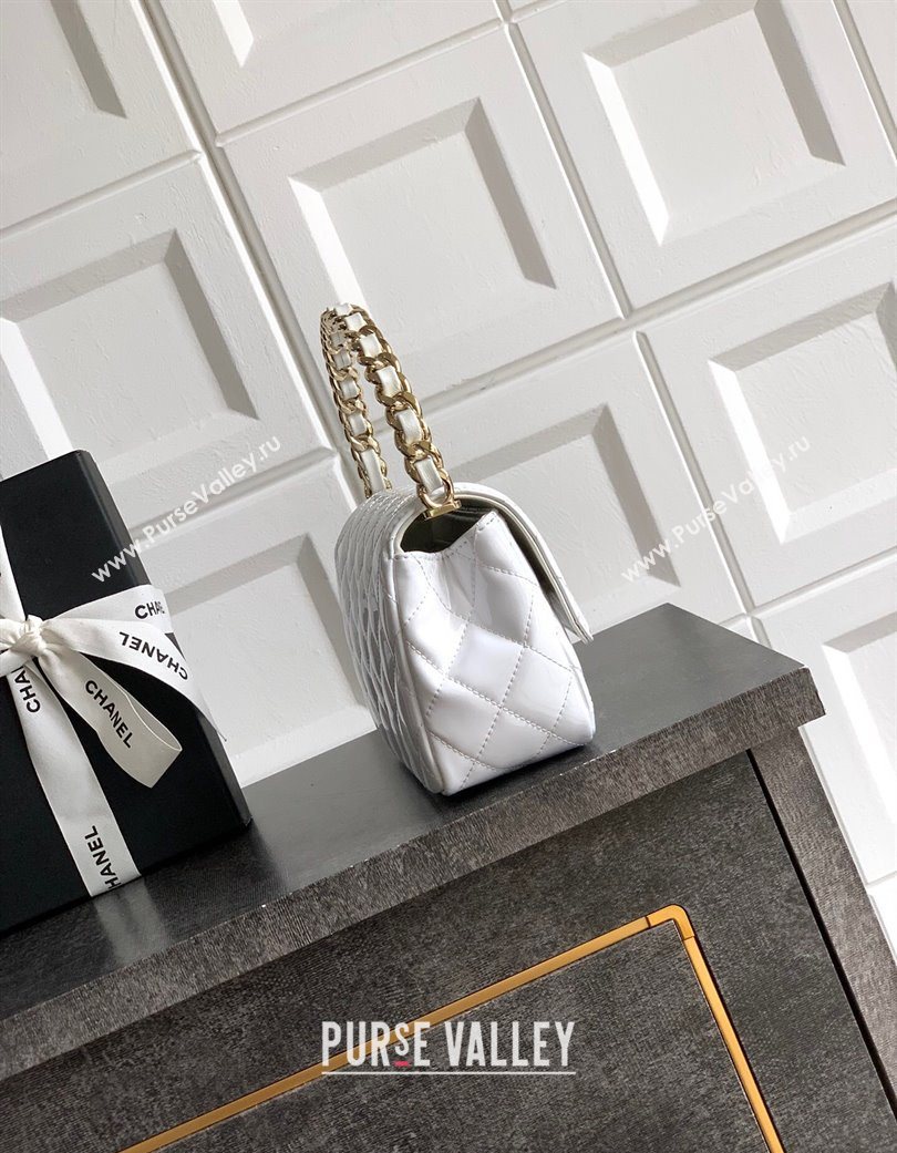 Chanel Patent Calfskin Mini Flap Bag with Top Handle Bag White 2025 0702 (yezi-250702051)