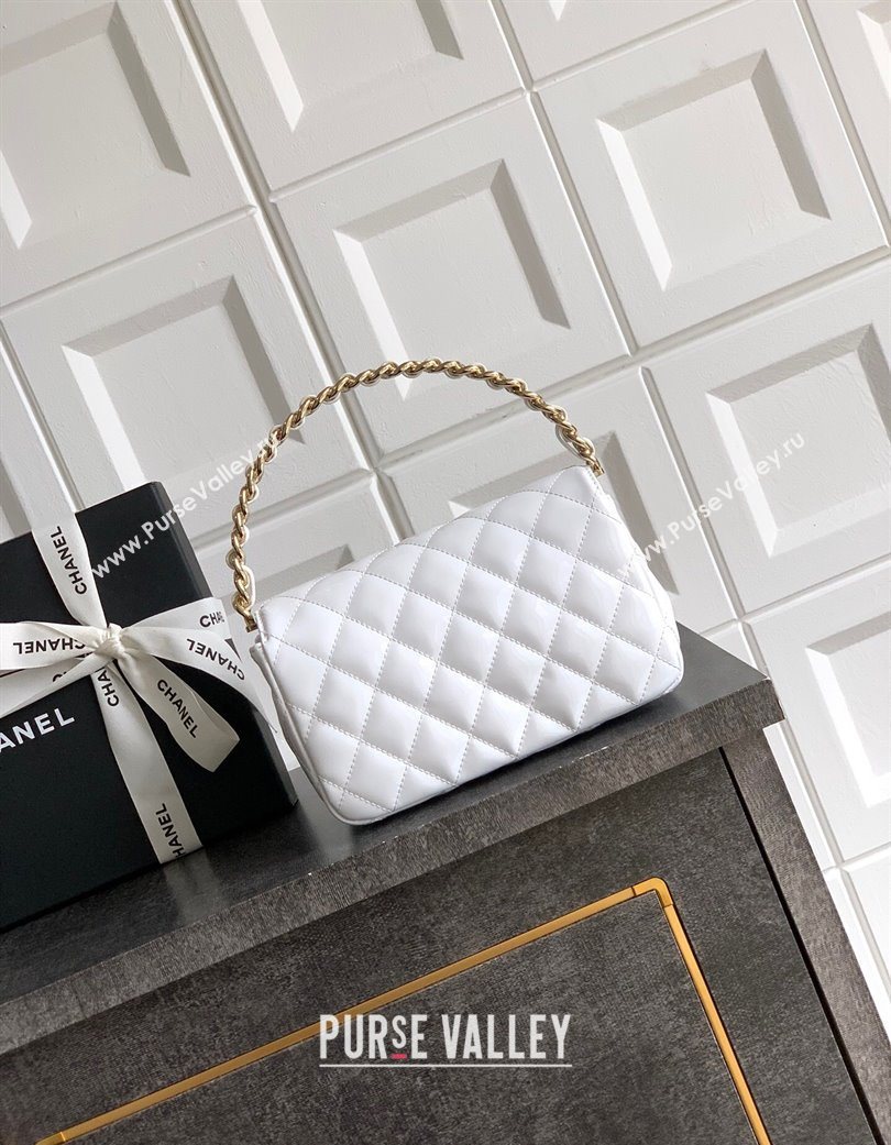 Chanel Patent Calfskin Mini Flap Bag with Top Handle Bag White 2025 0702 (yezi-250702051)