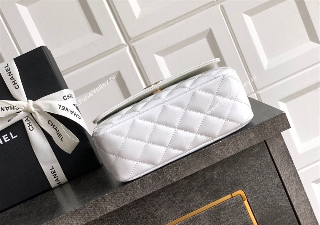 Chanel Patent Calfskin Mini Flap Bag with Top Handle Bag White 2025 0702 (yezi-250702051)