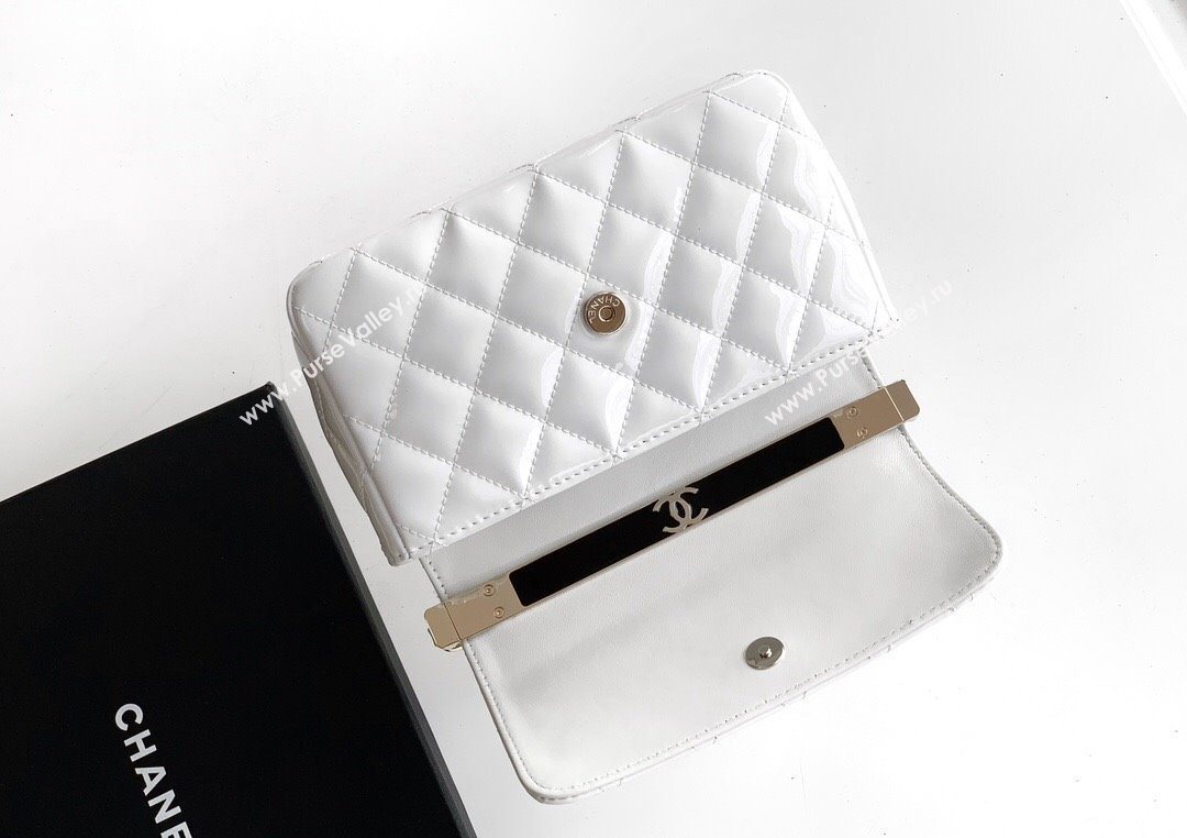 Chanel Patent Calfskin Mini Flap Bag with Top Handle Bag White 2025 0702 (yezi-250702051)