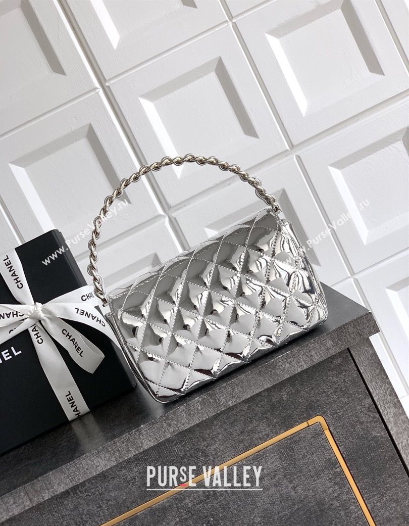Chanel Patent Calfskin Mini Flap Bag with Top Handle Bag Silver 2025 0702 (yezi-250702046)