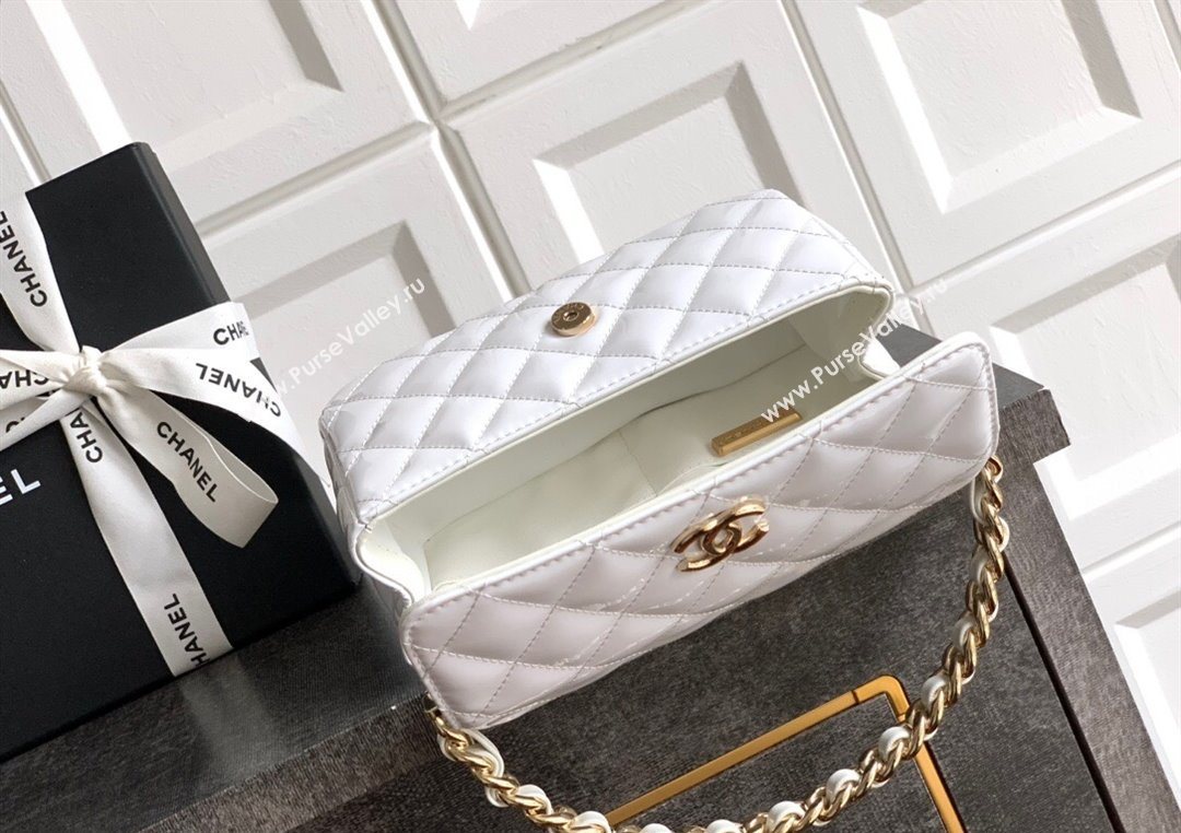 Chanel Patent Calfskin Mini Flap Bag with Top Handle Bag White 2025 0702 (yezi-250702051)