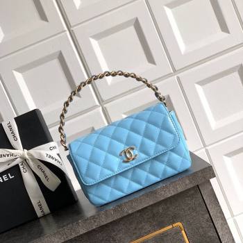 Chanel Patent Calfskin Mini Flap Bag with Top Handle Bag Light Blue 2025 0702 (yezi-250702052)