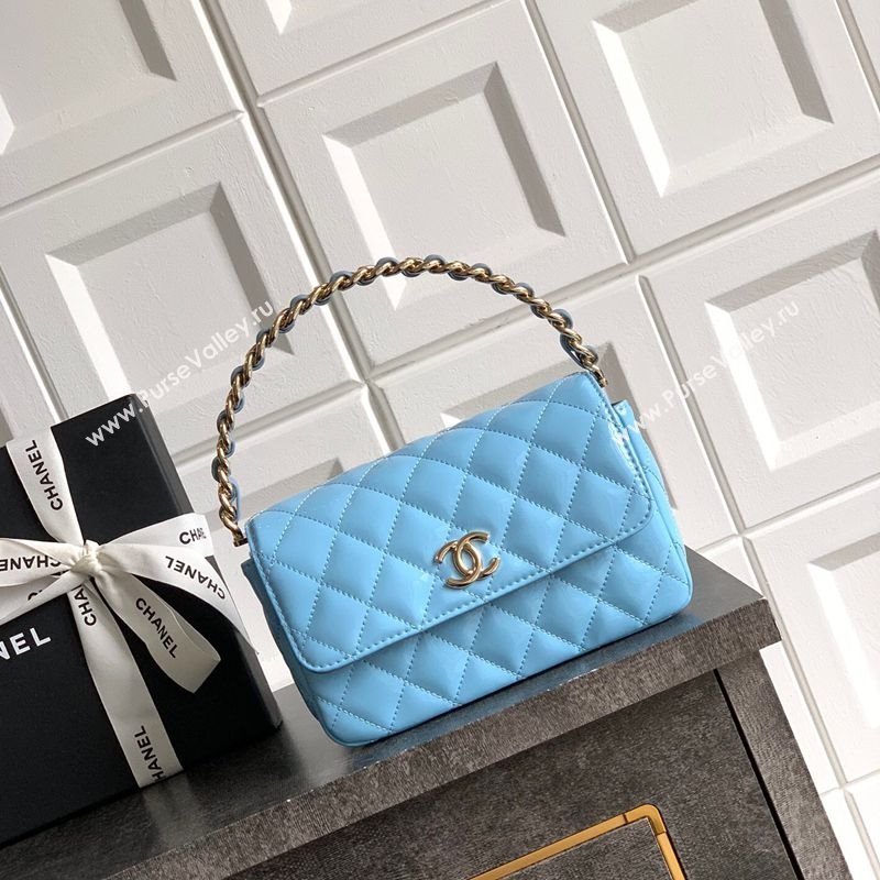 Chanel Patent Calfskin Mini Flap Bag with Top Handle Bag Light Blue 2025 0702 (yezi-250702052)