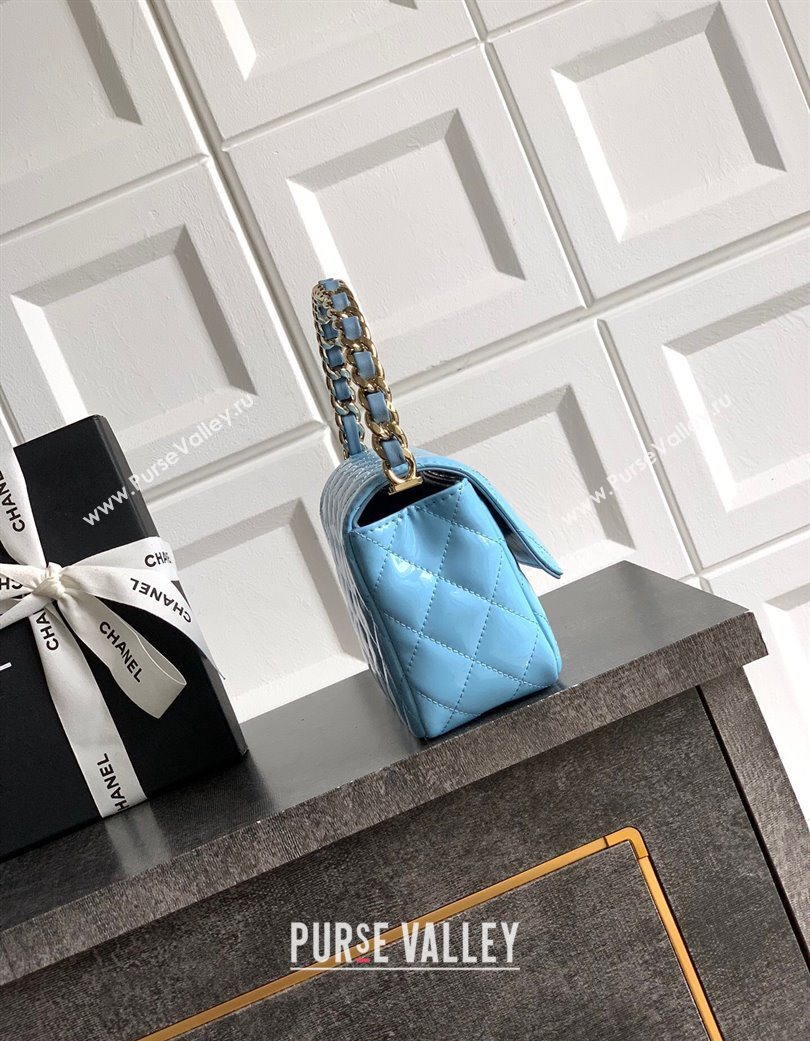 Chanel Patent Calfskin Mini Flap Bag with Top Handle Bag Light Blue 2025 0702 (yezi-250702052)