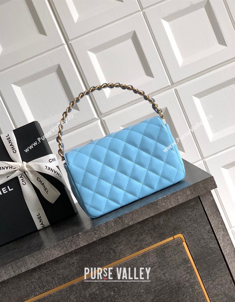 Chanel Patent Calfskin Mini Flap Bag with Top Handle Bag Light Blue 2025 0702 (yezi-250702052)