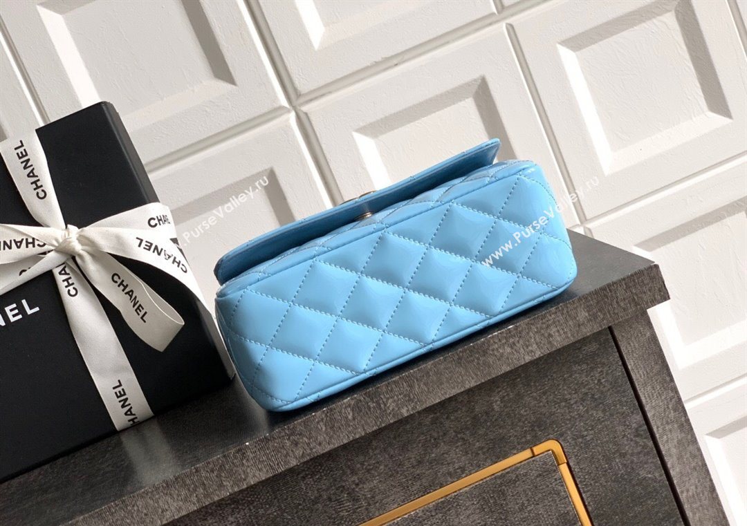 Chanel Patent Calfskin Mini Flap Bag with Top Handle Bag Light Blue 2025 0702 (yezi-250702052)