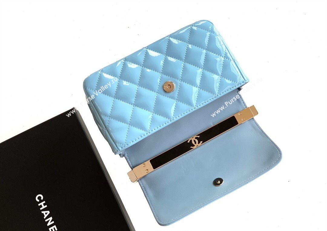 Chanel Patent Calfskin Mini Flap Bag with Top Handle Bag Light Blue 2025 0702 (yezi-250702052)