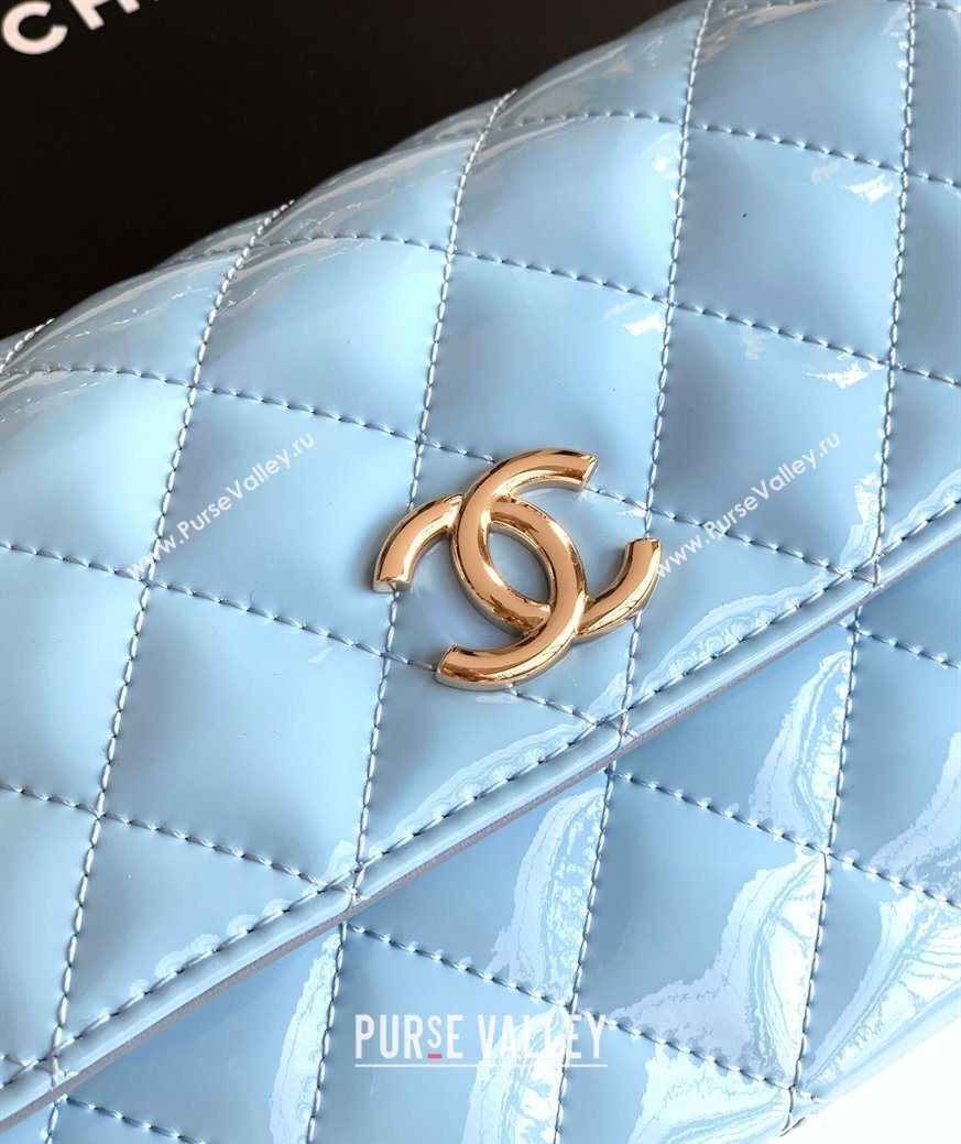 Chanel Patent Calfskin Mini Flap Bag with Top Handle Bag Light Blue 2025 0702 (yezi-250702052)
