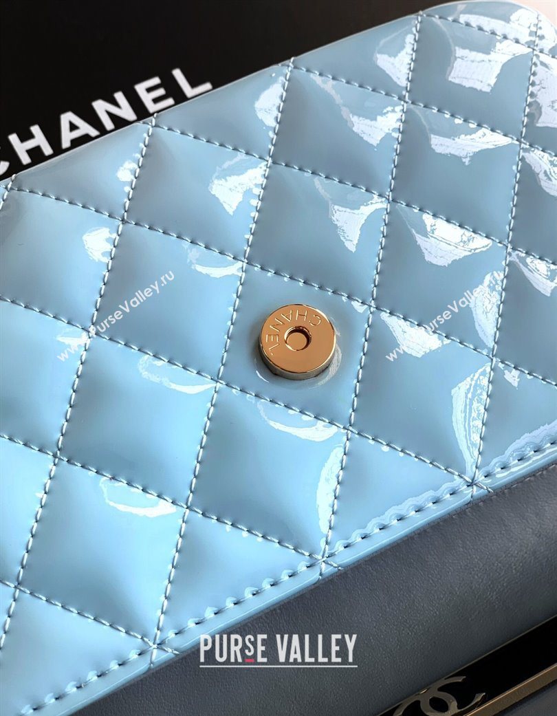 Chanel Patent Calfskin Mini Flap Bag with Top Handle Bag Light Blue 2025 0702 (yezi-250702052)
