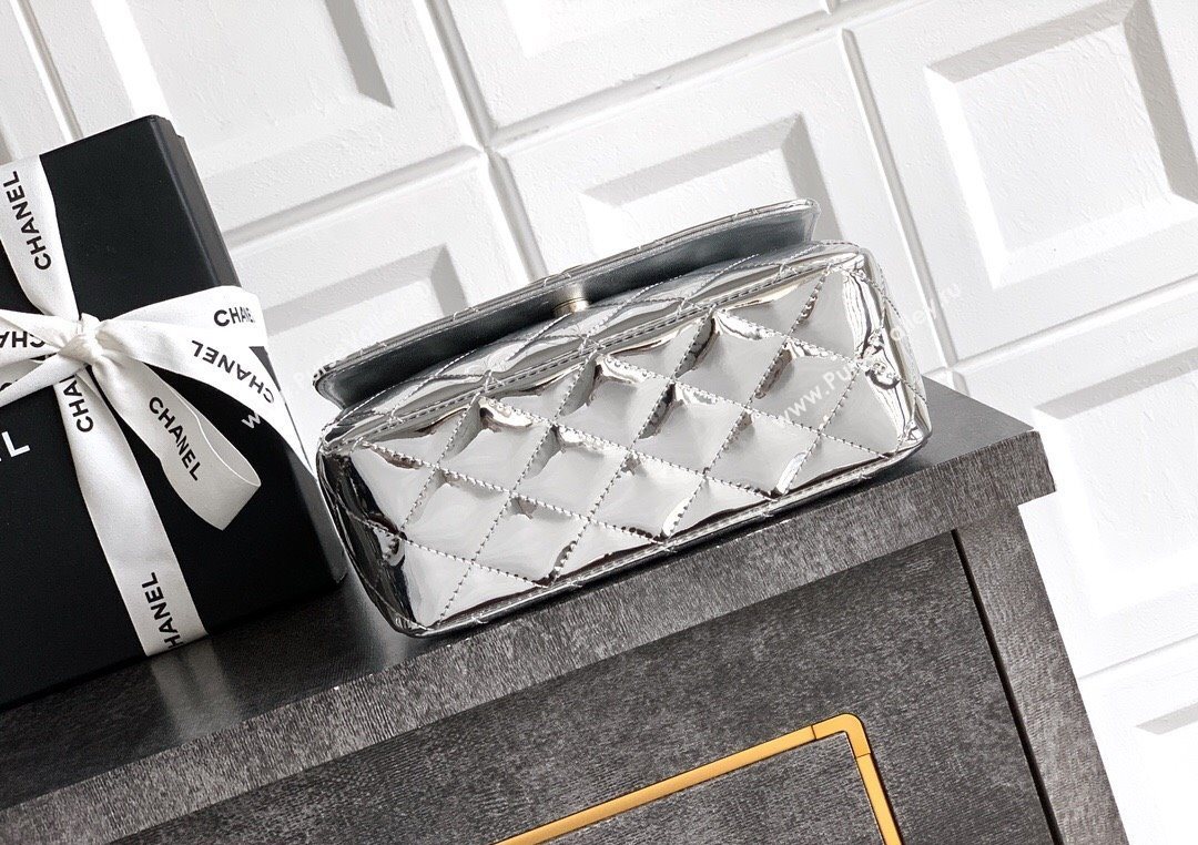 Chanel Patent Calfskin Mini Flap Bag with Top Handle Bag Silver 2025 0702 (yezi-250702046)
