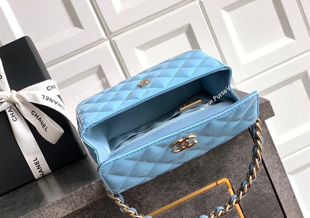Chanel Patent Calfskin Mini Flap Bag with Top Handle Bag Light Blue 2025 0702 (yezi-250702052)