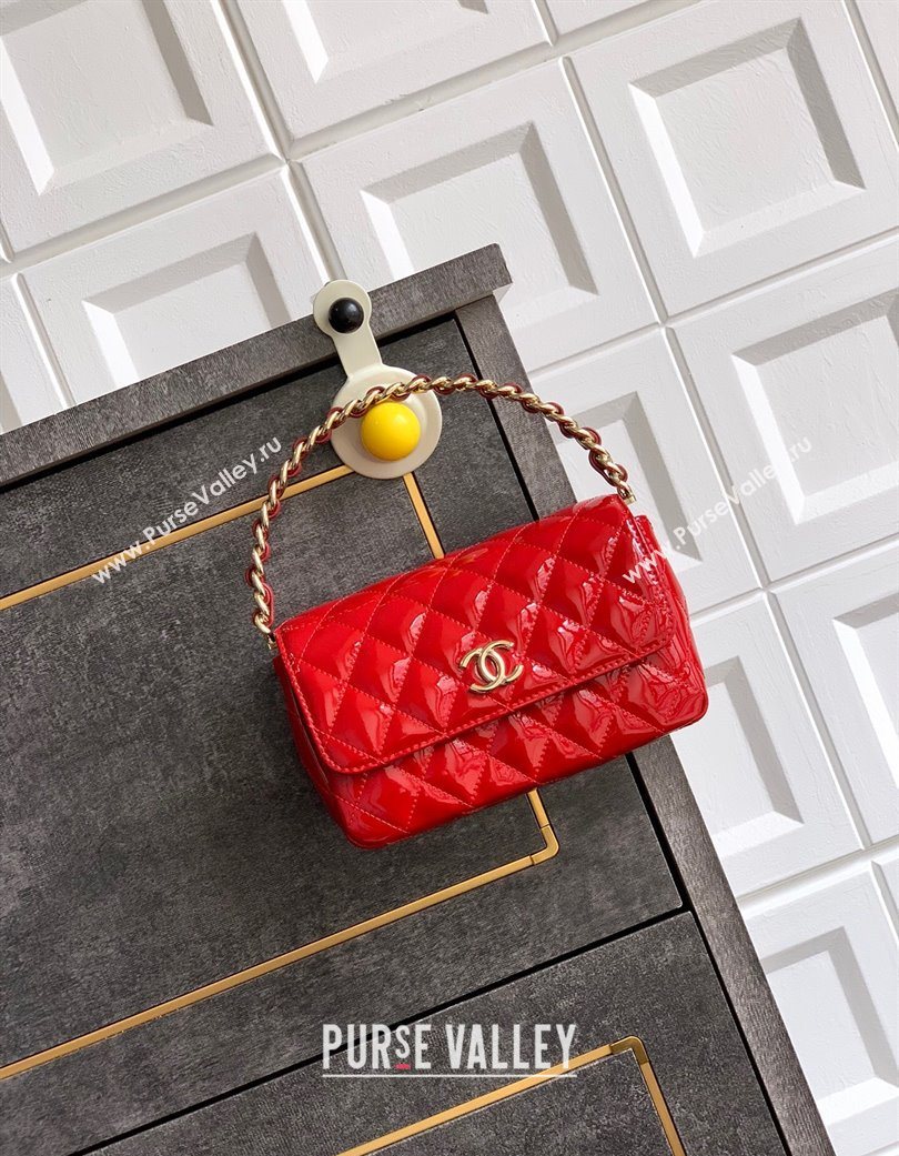 Chanel Patent Calfskin Mini Flap Bag with Top Handle Bag Red 2025 0702 (yezi-250702053)