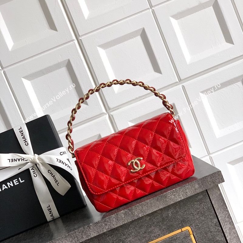 Chanel Patent Calfskin Mini Flap Bag with Top Handle Bag Red 2025 0702 (yezi-250702053)