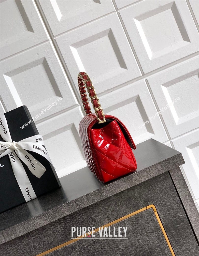 Chanel Patent Calfskin Mini Flap Bag with Top Handle Bag Red 2025 0702 (yezi-250702053)