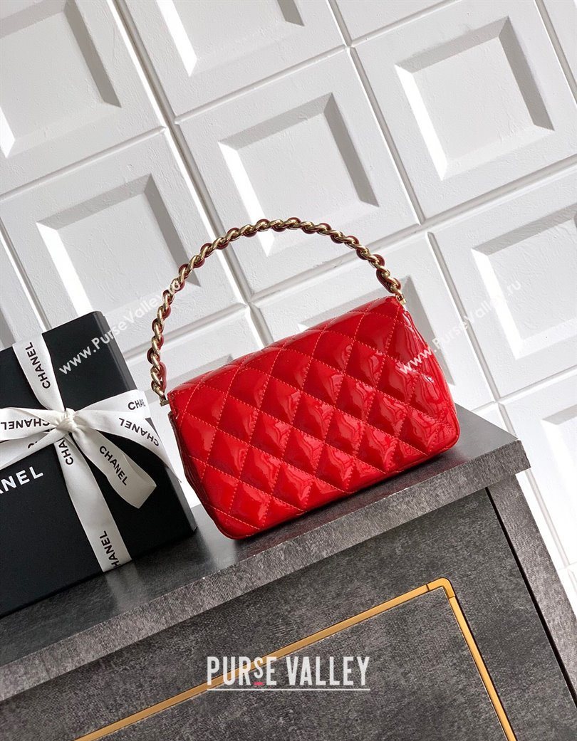 Chanel Patent Calfskin Mini Flap Bag with Top Handle Bag Red 2025 0702 (yezi-250702053)