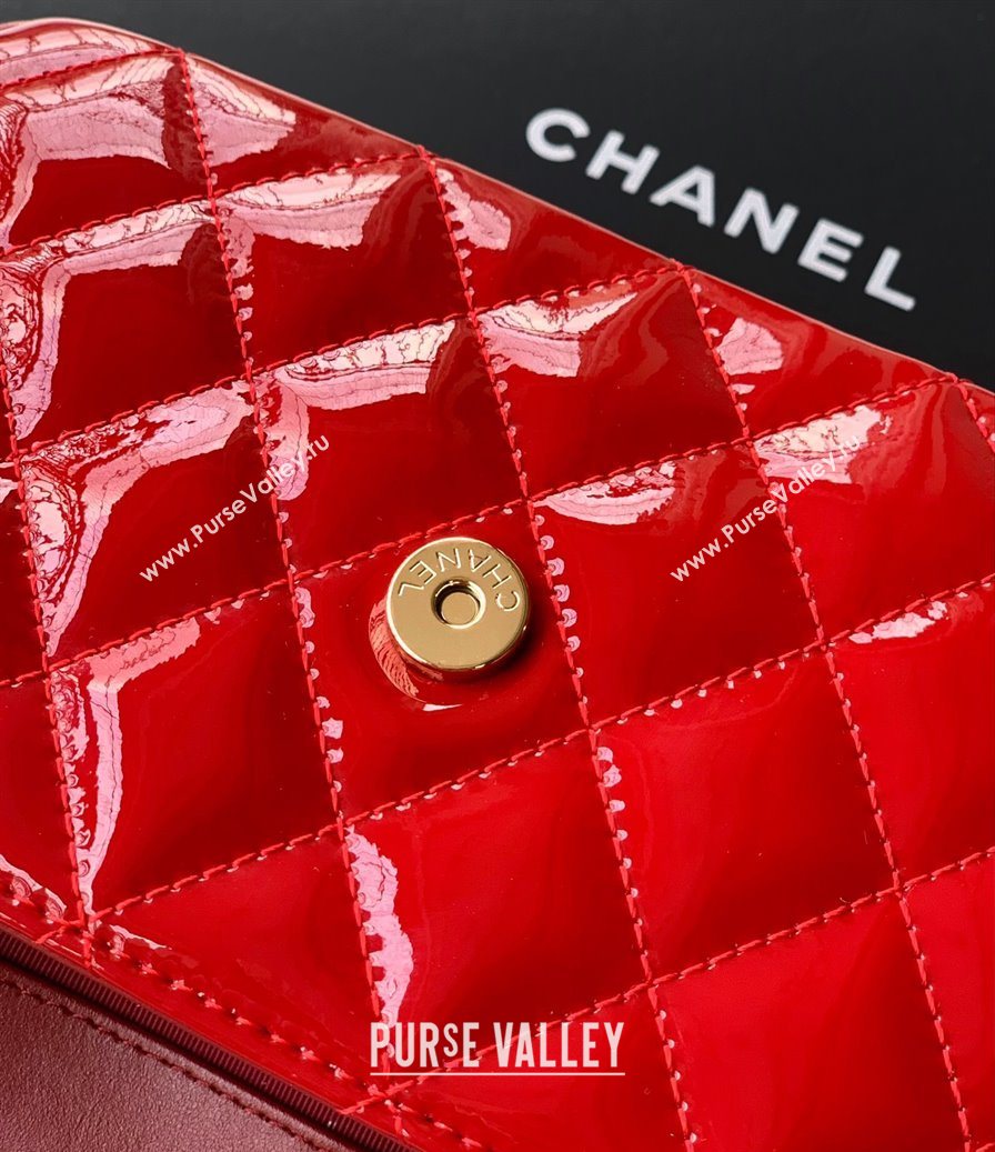 Chanel Patent Calfskin Mini Flap Bag with Top Handle Bag Red 2025 0702 (yezi-250702053)