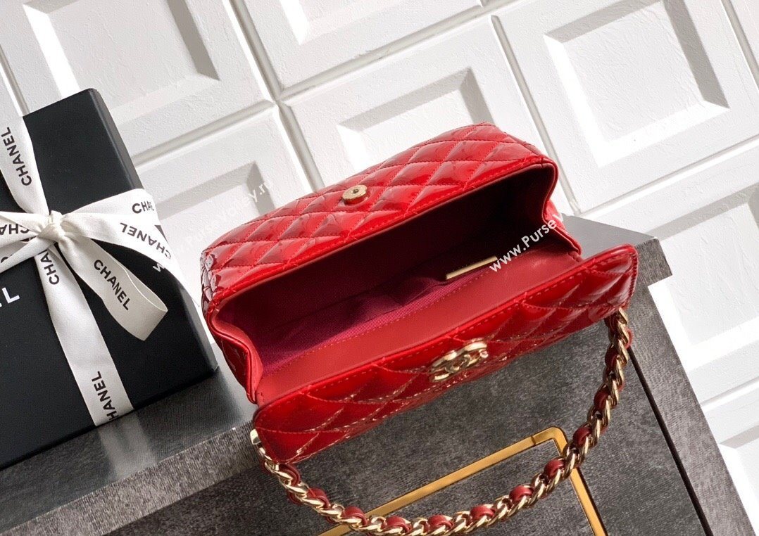 Chanel Patent Calfskin Mini Flap Bag with Top Handle Bag Red 2025 0702 (yezi-250702053)