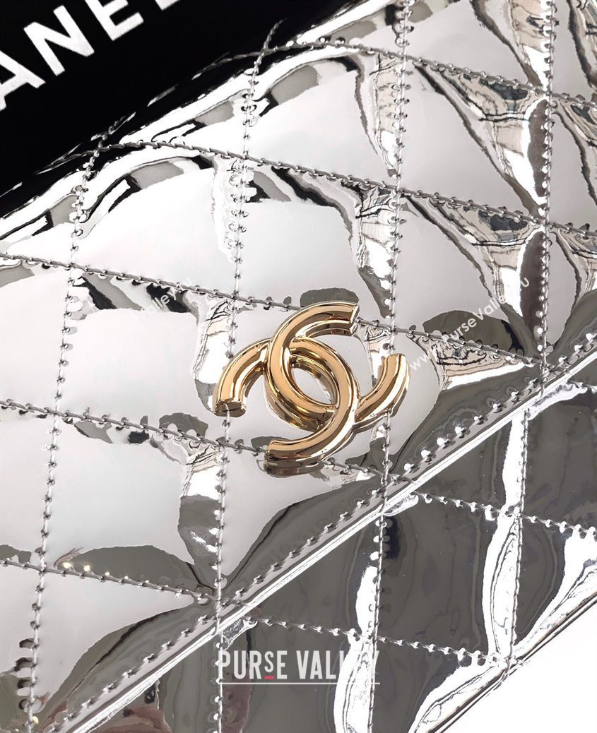 Chanel Patent Calfskin Mini Flap Bag with Top Handle Bag Silver 2025 0702 (yezi-250702046)